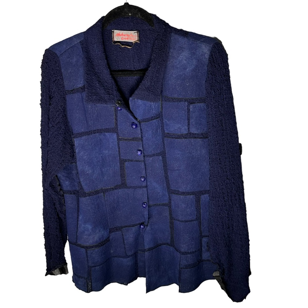 Vintage Deborah Cross Crinkle Blue Button Down light top blazer